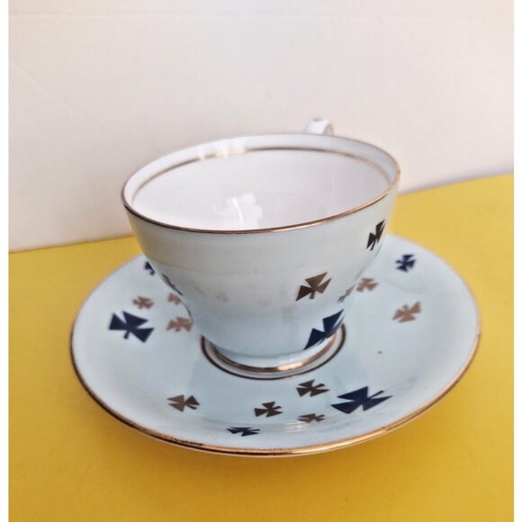 Vintage Aynsley Girl Guides Teacup and Saucer Blue and Gold Made in England - Picture 2 of 12